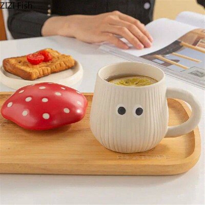 Cute Red Mushroom Mug with Lid Nordic Home Breakfast Milk