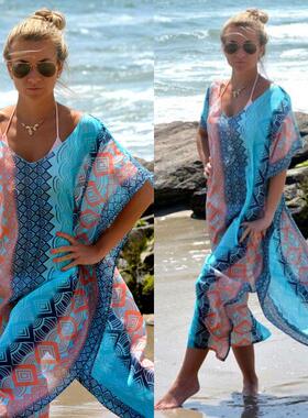 Boho Summer Printing Beach Dress Women Bathing Suit Cover Up