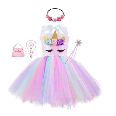Princess Girls Unicorn Tutu Dress Outfits Pastel Flower Baby
