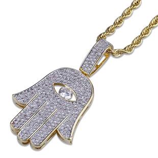 Hand of Fatima Pendant Micro Set Zircon Vintage Hip Hop Neck
