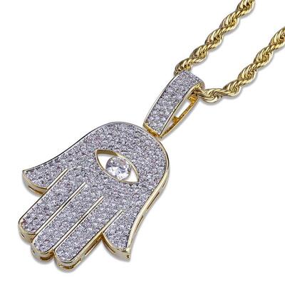 Hand of Fatima Pendant Micro Set Zircon Vintage Hip Hop Neck
