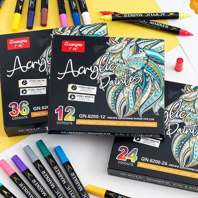 12/24/36Color Dual Tip Acrylic Pastel Pen Paint Brush Marker