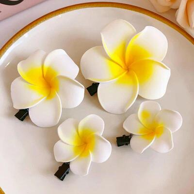 Yellow Flower Hair Side Clips Plastic Petal HairpinSweet Met