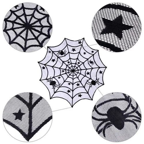 Halloween Table Runner Black Bat Spider Web Lace Tablecloth