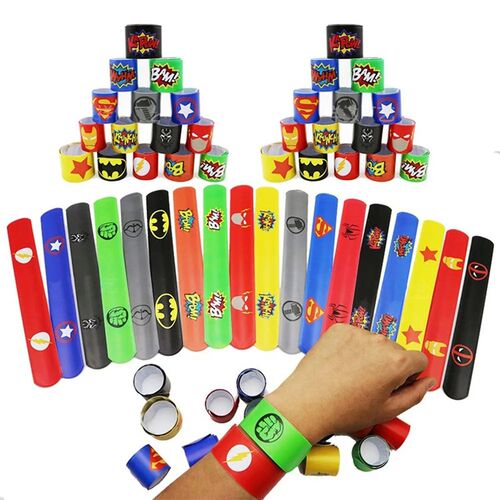 10 Pcs Super hero Slap Bracelets- Pinata Toy Loot/Goodie Bag