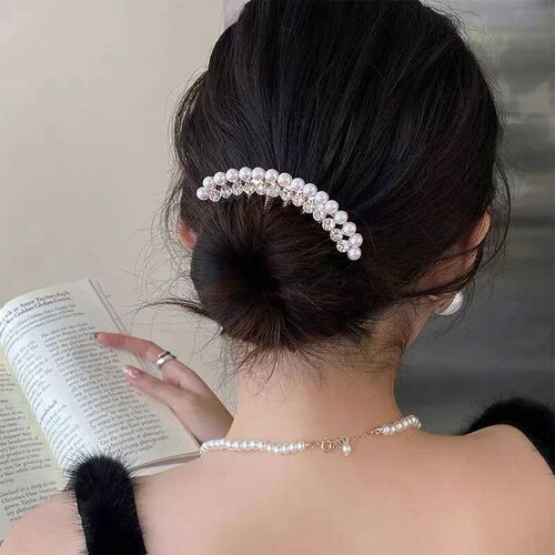 Pearl Water Diamond Metal Pan Hair Insert Comb Ball Head New