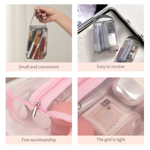 Cosmetic Bag For Women Zipper Mesh Separable Cosmetics Pouch