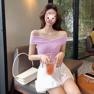 2021 Summer Sleeveless Tshirts Women Crossed V-Neck Slim Tan