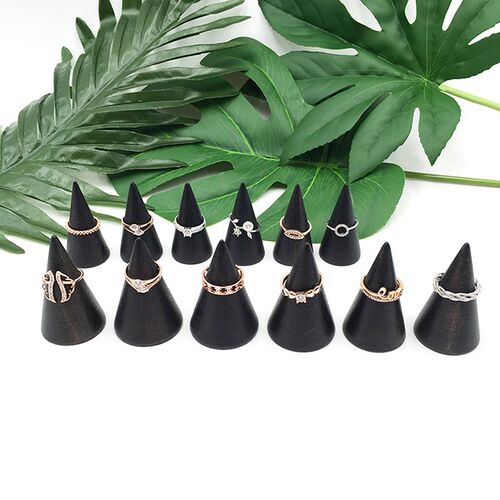 Vintage Black Wooden Ring Holder Display Cone Rack Solid Woo