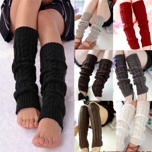 1 Pair Winter Warm Leg Warmer Women Knee High Knitted Solid
