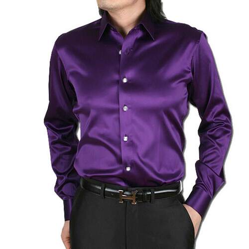 2023 Mens Luxury Silky Shirts Long Sleeve Fashion Loose Cas