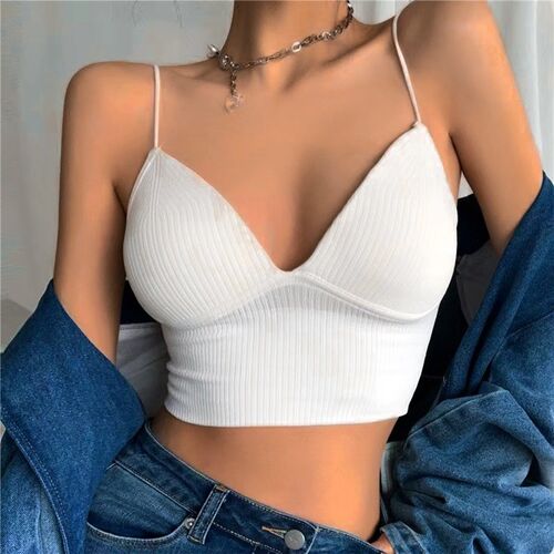 Women Crop Top Sexy Solid Color Sleeveless Straps Tank ops R