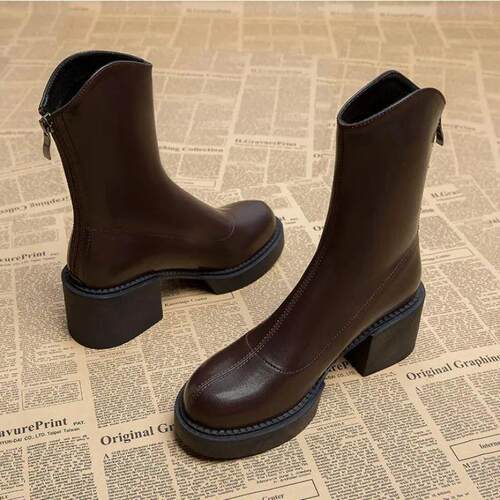 Footwear Waterproof Booties Chunky Short Shoes for Women Pla