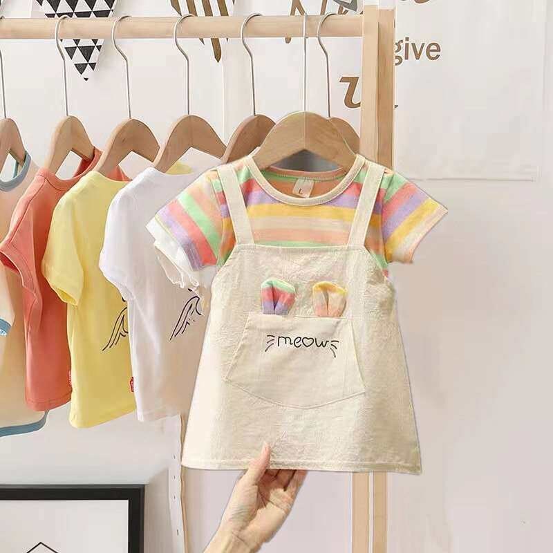 Girls Summer Cartoon Dress New Childrens Cotton Half Sleeve图片