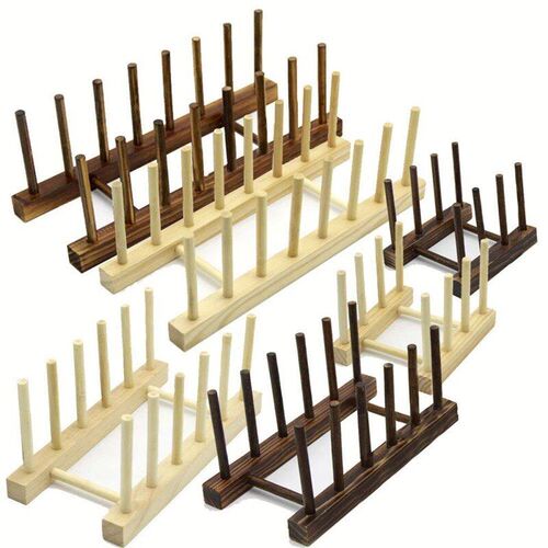 Wooden Kitchen Dish Drain Rack Dinnerware Storage Organizer