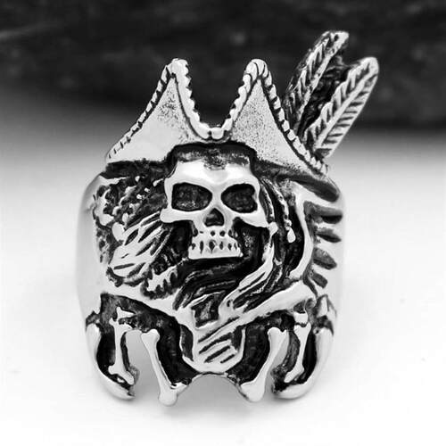 Retro cast titanium steel skull ghost wheat ear ring titaniu