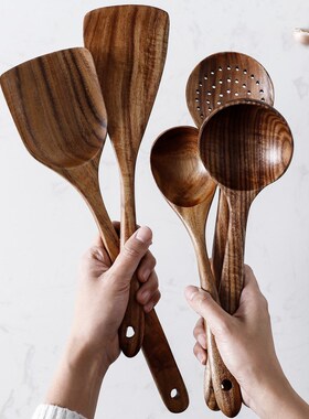 7pcs/set Teak Natural Wood Tableware Spoon Ladle Turner Rice