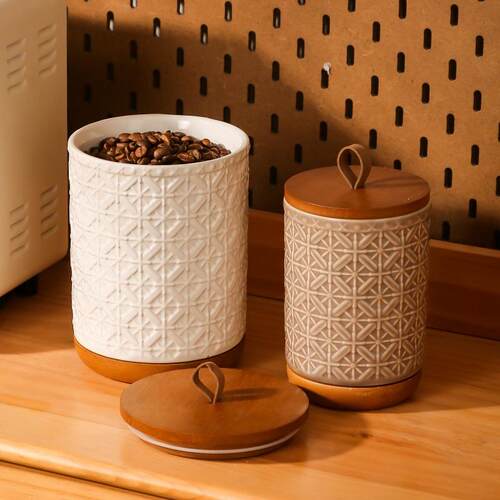 Nordic relief ceramic storage bottle coffee bean storage jar