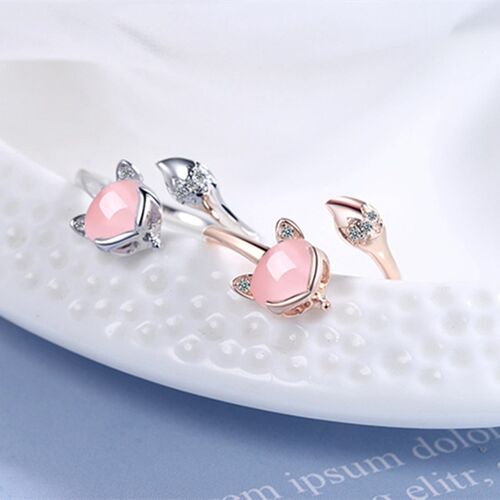 Exquisite Opal Fox Rings For Women Shiny Zircon Animal Rabbi