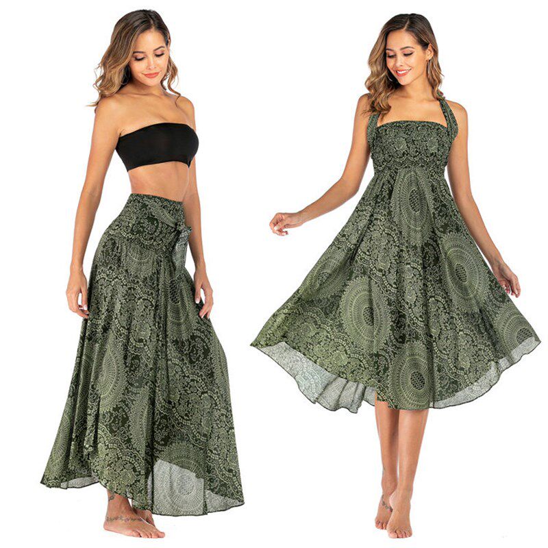 Fashion Summer Long Skirts Women Bottom Boho Vintage Print M图片