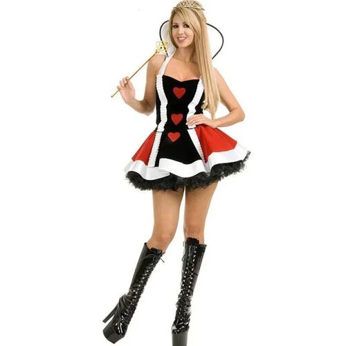 Adult Women Red Queen Of Heart Cosplay Dress Halloween Masqu