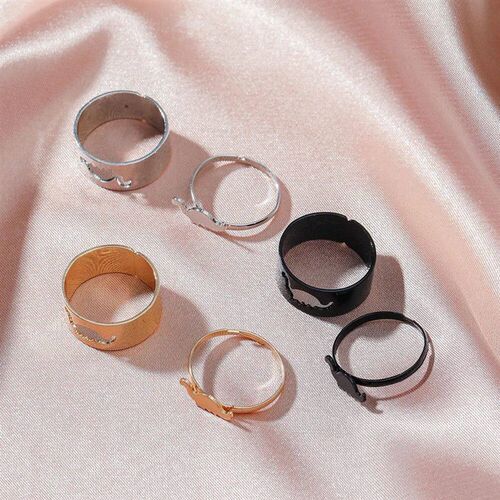 2PCS Gothic Punk Dinosaur Couple Ring Set Vintage Black Jewe