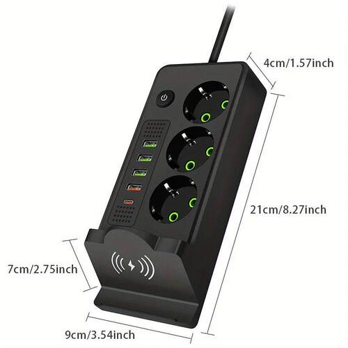 EU Plug Power Strip 3 Socket 2500W Electrical Outlet with 4