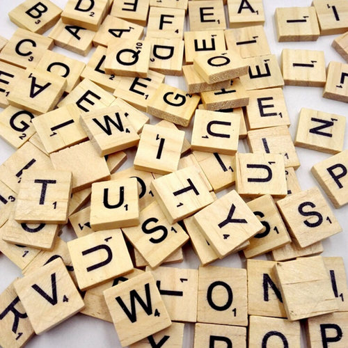 100Pcs Wooden Alphabet Scrabble Tiles Black Letters