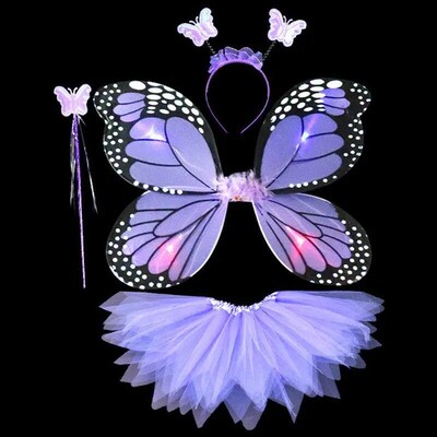 Adult Kids 4Pcs Fairy Costume Set LED Simulation Butterfly W