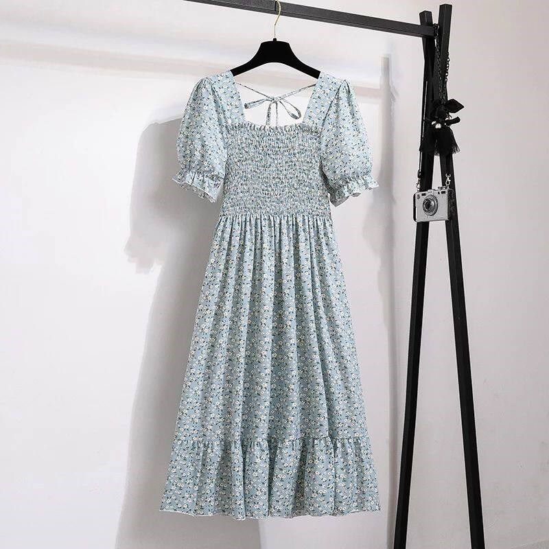 Summer Pleated Women Chiffon Dresses Casual Beach Holiday Sh图片