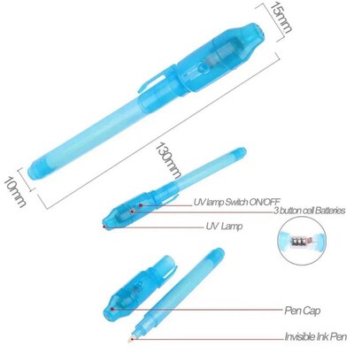 4pcs with UV Light Magic Marker Invisible Ink Pen Spy Pen fo