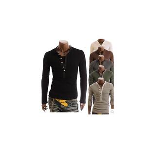 Long sleeve T - shirt new false two buttons to decorate the