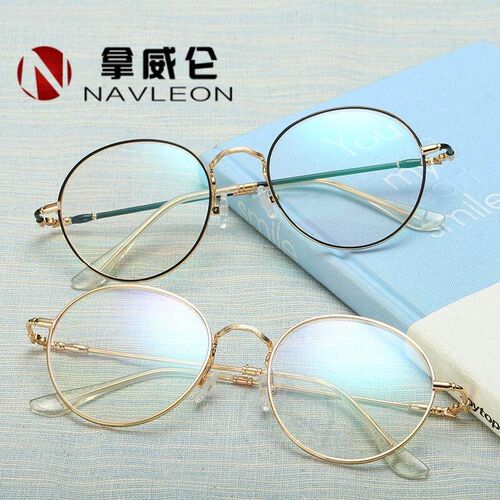 (Metal flat lens lightweight blue light proof eye frame retr
