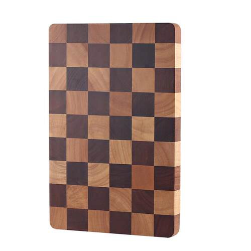 Checkerboard Pattern Cutting Board Wooden Bread Plate