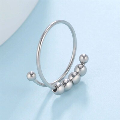 Skyrim Stainless Steel Rotate Beads Anxiety Rings Adjustable