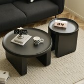 铁梵现代小户型客厅圆形茶几大小组合2024新款 极简金属黑色桌子圆