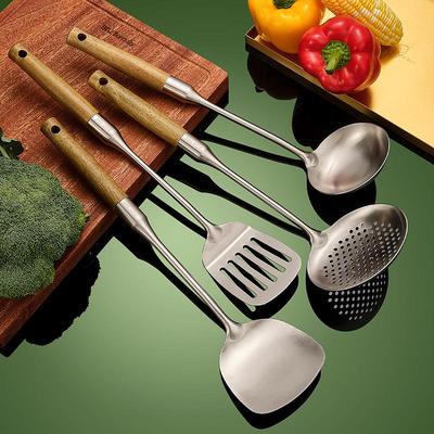 SUS304不锈钢烹饪锅铲汤勺 实木手柄漏勺家用厨房全套厨具