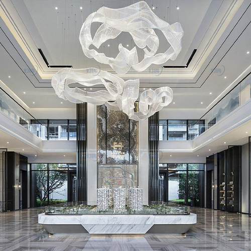 售楼部沙盘吊灯店铺宾馆大厅会所走廊飘带灯具酒店大堂前台灯