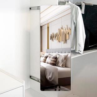 铝合金框全身镜穿衣镜衣柜伸缩试衣镜折叠镜子钢化玻璃静音轨道