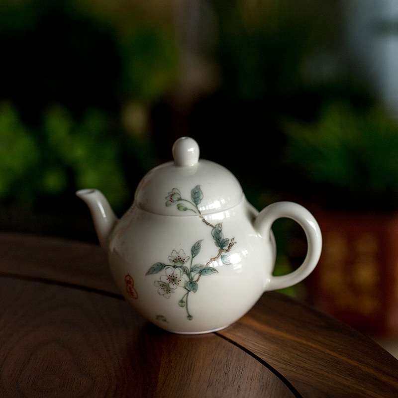 杏白釉手绘海棠花茶壶复古釉上彩功夫泡茶壶陶瓷家用中式手执单壶,3C数码配件,其它配件,淘宝优惠券,粉丝福利购,淘宝优惠卷