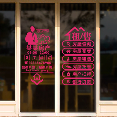 个性定制修改房屋中介房产租售公司橱窗玻璃推拉移门装饰墙贴纸画