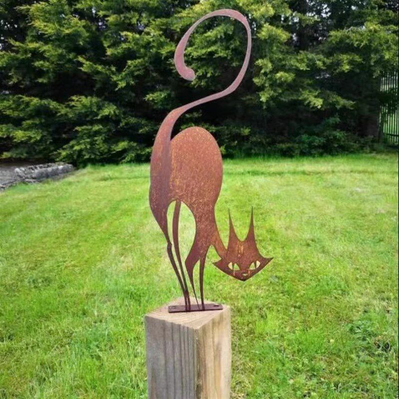 炸毛猫咪金属雕塑怀旧复古野猫花园木桩装饰地插庭院摆件铁艺CM,家居饰品,户外/庭院摆件,淘宝优惠券,粉丝福利购,淘宝优惠卷