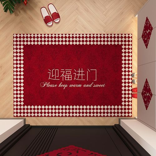入户门地垫喜庆丝圈PVC红色玄关室内垫耐脏除尘门口进门地毯定制