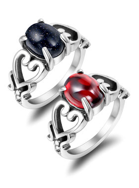 Couple ring trend hollow out love garnet red blue sandstone