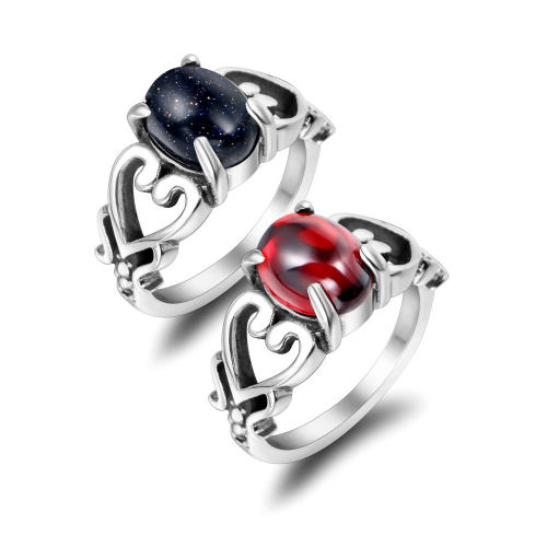 Couple ring trend hollow out love garnet red blue sandstone