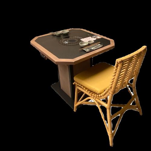 火烧石烧烤桌实木包边嵌入式电磁炉火锅桌无烟净化下排烟烤肉桌椅