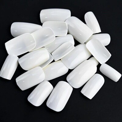 100pcs White Medium Square False Nails Full Cover Acrylic Ar