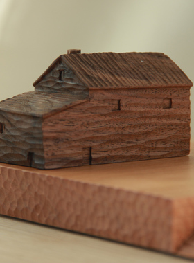 煦时丨小木屋摆件 纯手工雕刻 桌面木质微景观小房子 家居装饰