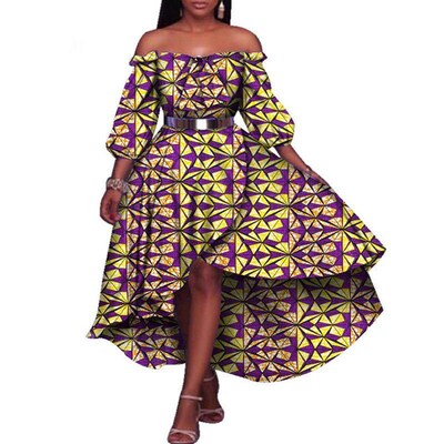 Africa Dress for Women for Evening Party Wax Print Slash Nec