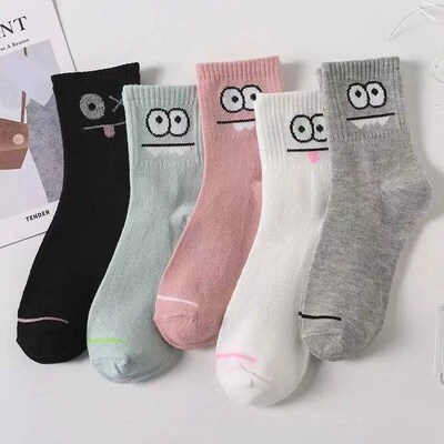 5 Pairs Cute Expression Print Socks, Comfy & Funny All-match